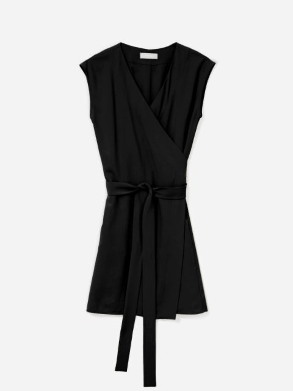 Everlane Black Sleeveless Wrap Mini Dress with Waist Tie